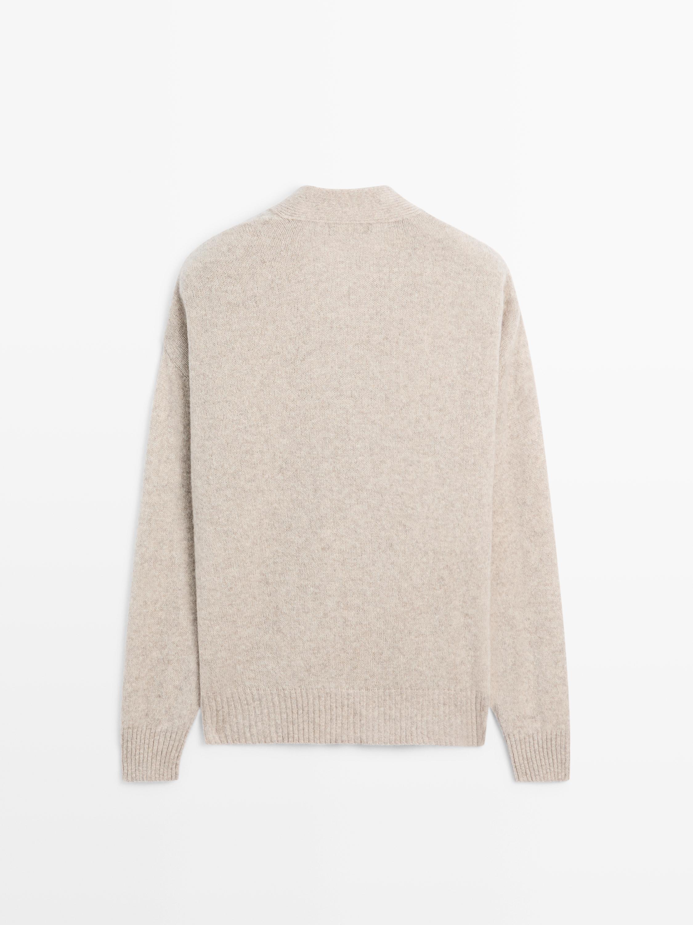 Wool blend V-neck knit cardigan